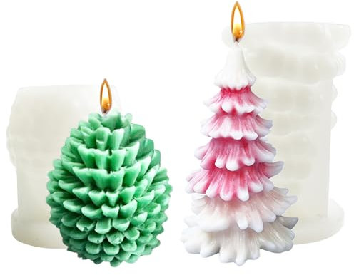 2 Stampi per Albero di Natale 3D per Candele,Albero di Natale 3D Candela in Silicone,Stampo Candela Pigna,Stampo per Candele Natalizie per cioccolato fai da te, sapone fatto a mano, candele