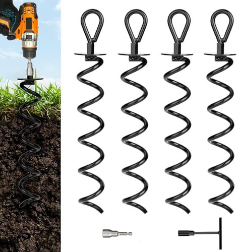 Bodenanker Trampolin 4 Stück, Erdanker Trampolin Befestigung mit Drehhilfe & Adapter, Trampolin Anker für Partyzelt, Schaukel, Pavillon, Gartenhaus, Zelt, Vordächern, Planen