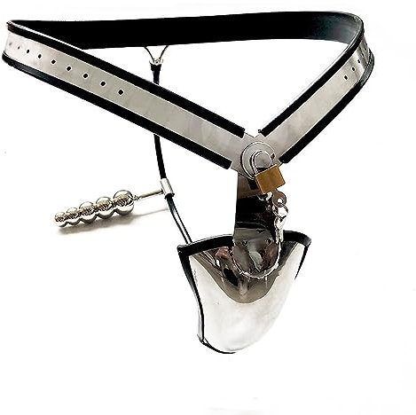 Chastity Cage Metal Mit Arschplug Und Schloss Mann Extrem Peniskäfig Edelstahl Unterhosen Keuscheitsguertel BDSM Bondage Fetisch Cock Cage Masturbation Verhindern,100/110CM