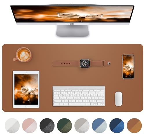 AFIING Schreibtischunterlage aus PU Leder, Große Mausmatte, Rutschfest & Wasserdicht, Tischunterlage für Büro, Homeoffice und Studium (60 x 35 cm, Braun)