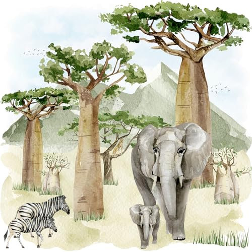 Serviette Baobab Scenery - Elefanten Zebra Urwald - Lunch 33x33cm 20 Stück