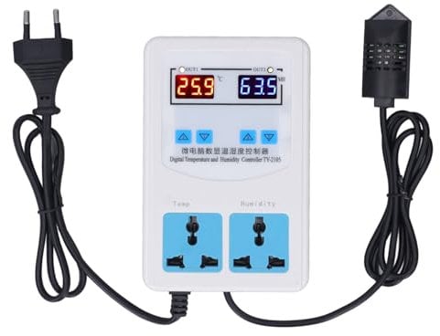 flexman Temperatur und Feuchtigkeitsregler, 20–60 ℃, 0–100,0% Relative Luftfeuchtigkeit, LCD Display, Hygrostat Thermostat, Steckdosen Thermostat Hygrostat für Schaltschrank