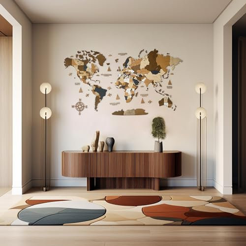 Hölzerne Weltkarte (Deutsch) - 3D Art Large Wall Decor - Karte Größe (M, L, XL) Jeder Anlass Geschenkidee - Wandkunst für Haus, Küche oder Büro (CAFFÈ, L (160x85 cm))