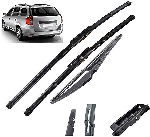 Regenwischer Scheibenwischer vorne und hinten, kompatibel mit Dacia Renault Logan 2016–2023, Windschutzscheibe, Windschutzscheibe, Fensterbürsten, 22 Zoll + 19 Zoll + 12 Zoll, Allwetter-Wischerblatt