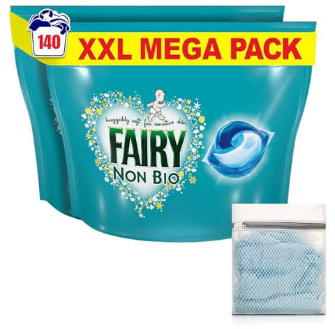 Direct Mart Non-Bio PODS Washing Liquid Laundry Detergent Capsules Tablets 140 Washes | with 47cm x 32cm Washing Laundry Bags for Socks Underwear Bra and More