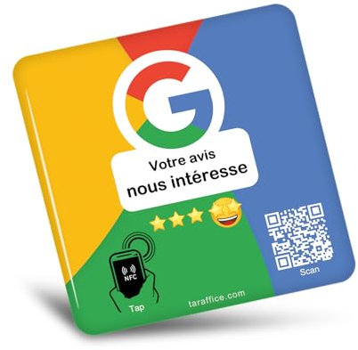 Taraffice NFC-Platte Google-Bewertungen | Kompatibel mit iPhone und Android | Für Unternehmen, Unternehmen, Geschäfte, Restaurants | 10x10cm (4xFarbe)