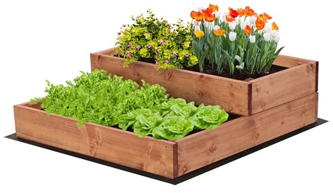 MODO24 Hochbeet Holz, 2-stufiger, Blumenkasten 18x60x63 cm, Braun | Komplettes Anzuchtset inkl. Schrauben, Dekoratives Gemüsebeet, Kräuterbeet & Blumenkasten für Garten und Terrasse