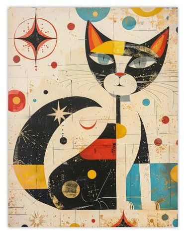 Artery8 Abstract Mid Century Modern Atomic Cat Lover For Living Room Large Wall Art Poster Print Thick Paper 18X24 Inch