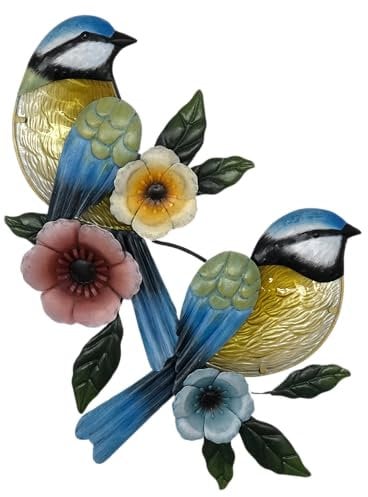 abc HOME | Wanddeko Blaumeise | Metall | Glas | 46 cm H