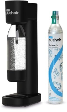 PUSHAIR Wassersprudler Dafi schwarzer Syphon + CO2-Kartusche + 0,7 l Flasche - Perfektes Sprudelwasser in Ihrer Küche, Einfachheit und Funktionalität