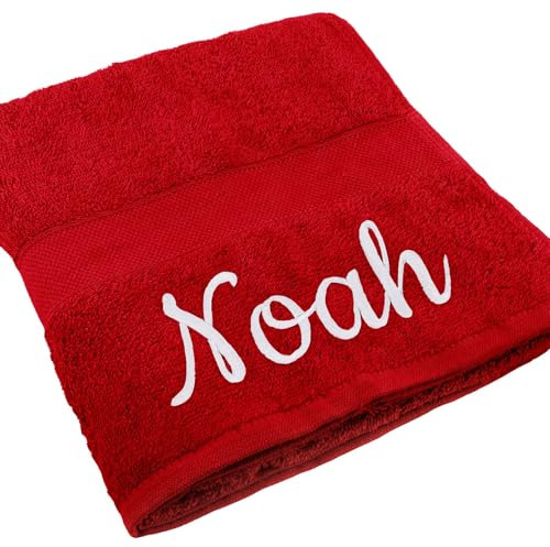 Deitert Handtuch Juist mit Namen oder Wunschtext Bestickt, personalisiertes Duschtuch, individuelles Badetuch, 100% Baumwolle, 30 x 50 cm rot