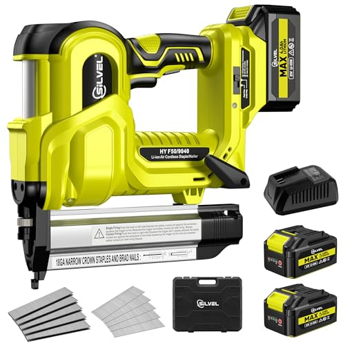 SILVEL 2 Cordless Brad Nailer, 2-in-1 21V Electric Brad Nailer Stapler with 2 * 4.0Ah Battery, 1000pcs Nails, 18GA Staples, Adjustable Depth for Woodworking, Home Improvement
