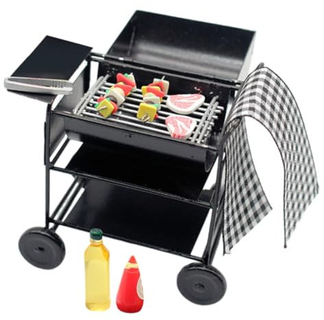 DRESSOOS Cutebee Puppenhaus Miniatur Grill Set Miniatur Puppenhaus Zubehör Für Puppenhaus Küche Detailgetreuer Mini Grill Für Kreatives Rollenspiel Und Dekoration