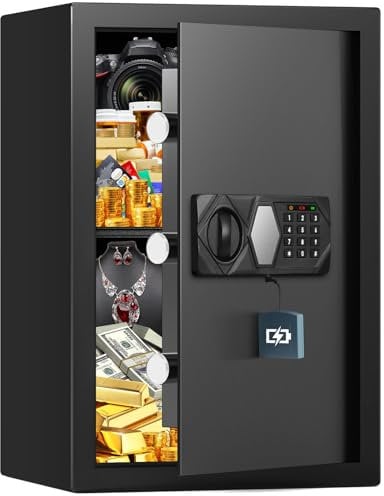 68L Groß Feuerfester Safe Tresor für Zuhause, Tresor Feuerfest Wasserdicht mit Zahlenschloss, Stummschaltfunktion und Abnehmbares Regal, Anti-Theft Safe Tresore für Geld, Dokument, Medizin