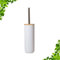 Escobilla Baño Blanca con Tapa de Bambú – Escobillero Cerrado y Compacto – Diseño Higiénico y Minimalista – para WC e Inodoro – 10x10x38,4 cm – SOLTY