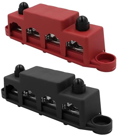 2 Stück Sammelschiene 12V-48V DC Busbar 250A Stromverteilungsblock | 4 x M8 Bus Bar Box mit Nylonabdeckung, Verteilerblock für Auto RV Boot Yacht Solar, Schwarz