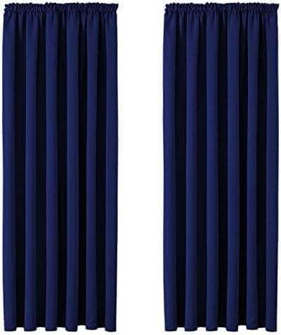 AMEHA Pencil Pleat Blackout Curtains for Bedroom 90x90 Inch Navy Curtains Thermal Insulated Super Soft Curtain 2 Panels with Matching Tie Backs