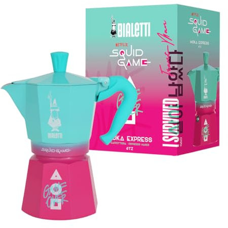 Bialetti Moka Express Squid Game© 6 Tazze, Manico Antiscottatura, Non Adatto all'Induzione, 270ml, Alluminio