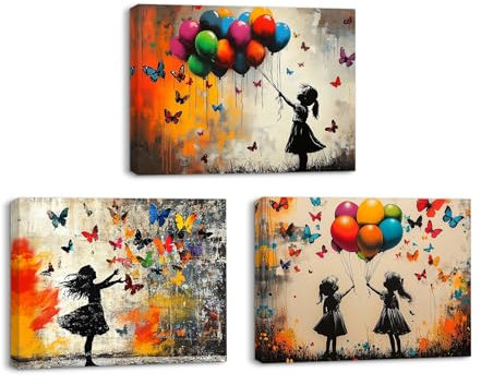 Piy Painting Buntes Leinwandbild, Leinwand Wandbilder, Zwei kleine Mädchen spielen mit Luftballons, Gerahmtes Kunstwerk Malerei Für Schlafzimmer Flur Cafe Wanddekoration, 3 Paneele 40x30 cm