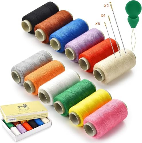 12 couleurs Fil à coudre,350 yards/bobine,Kit de fil pour machine à coudre,avec enfile-aiguille et d'aiguille à coudre,fil polyester,pour la couture à la main et à la machine, le bricolage et la maiso