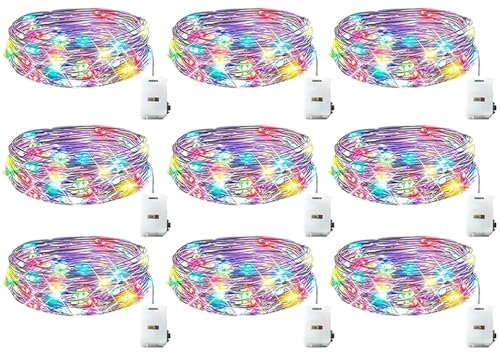 LSUO BAOFU Cadena de Luces con Pilas, 20 LEDs 2M Alambre de Cobre Guirnaldas Luces Micro, per Navidad, Habitaciones,Bodas,Cumpleaños (9 Piezas)