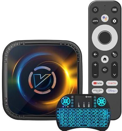CHROX Android TV Box 14.0, Vontar Wi-FI 6 4 Go RAM 64 Go Rom, H728 CPU Quad-Core 2.4G / 5G Wi-FI BT 5.0 Boîte Android USB 3.0 avec Mini Clavier sans Fil sans Fil,4gb+64gb
