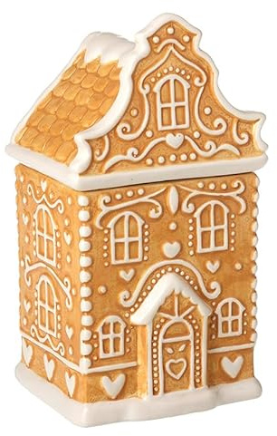 Heaven Sends Gingerbread House Storage Jar – Decorative Porcelain Biscuit Barrel with Lid – Festive Christmas Cookie Jar for Sweets, Biscuits, Snacks & Kitchen Storage 600ml