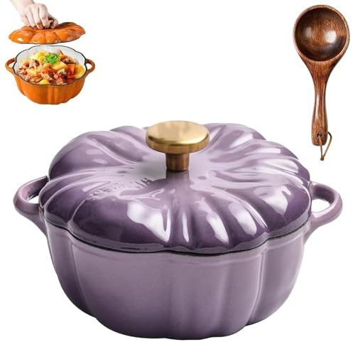Cocotte en fonte émaillée avec couvercle, casserole en forme de citrouille robuste pour braiser, ragoûts, rôtir, Halloween et Thanksgiving - Cadeau décoratif - Orange