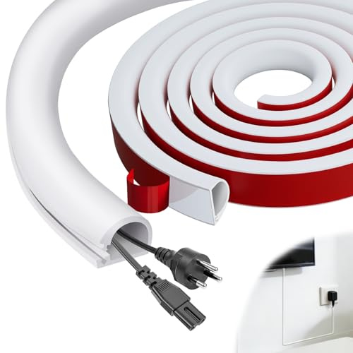 ddckj Mini Blanc Goulotte Passe Cable Adhésif 7.5m Flexible Goulotte Electrique Cache Cable Mural Demi Rond Goulotte Fibre Optique pour Les Fils sur Le Sol Mural