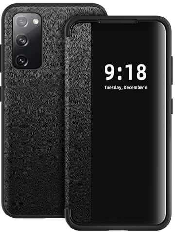 Handyhülle für Samsung Galaxy S20 FE Hülle S View Flip Case, Transluzente Flip Handy Tasche Case, Weich Silikon Bumper 360 Grad Kratzfest Stoßfest Schutzhülle für Samsung S20 FE Smartphone (Schwarz)