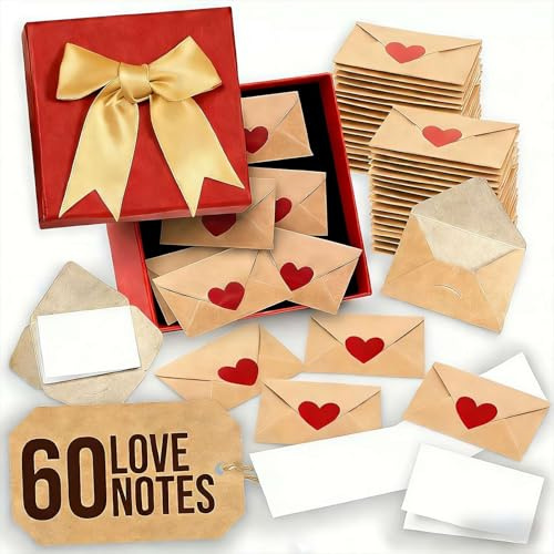 DIY Liebesnotizen Box, 60 Blanko-Karten und Umschläge, Mini-Karten und Umschläge für Sie und Ihn, kleine Valentinstagskarte, Liebesbriefe, Valentinstagsgeschenke für Ihn, sie, Ehefrau, Ehemann