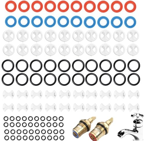120 PCS Tap Washers for Mixer Taps,Universal Tap Washers,Mixer Tap Repair Set,Brass Ceramic Valve with O-Rings,Leak-proof Mixer Tap Repair Kit for Kitchen & Bathroom