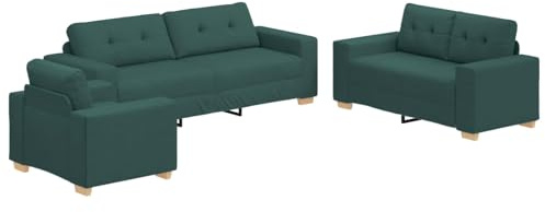 Yisssmeng Sofa Set 3-teilig Dunkelgrün, Couch Garnitur 3-2-1 aus Leinenmischgewebe für Wohnzimmer, Modernes Polstersofa Set mit Metallgestell, Inklusive 3-Sitzer, 2-Sitzer und Sessel