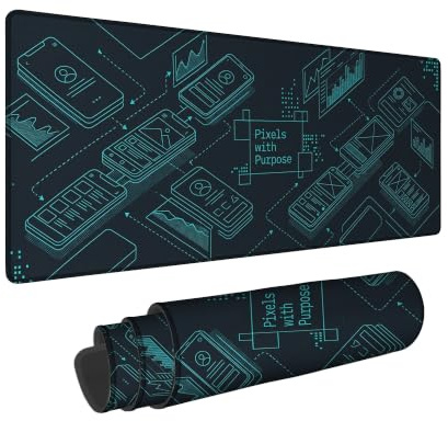 Tappetino per mouse grande per smartphone, con grafici tecnologici moderni, in gomma nera, antiscivolo, grande tastiera, accessori da scrivania per computer da gioco, computer portatile, 30,5 x 81 cm