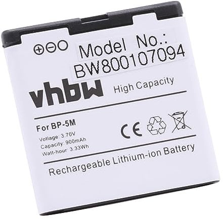 vhbw Akku kompatibel mit Nokia 6110 Navigator, 6220 Classic, 6500s, 6110 Classic, 6290 Handy Smartphone Telefon (900 mAh, 3,7 V, Li-Ion)
