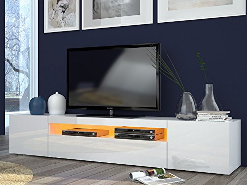 möbelando TV-Lowboard Longboard HiFi Rack Unterschrank Tisch Daiquiri II (Weiß-Hochglanz)