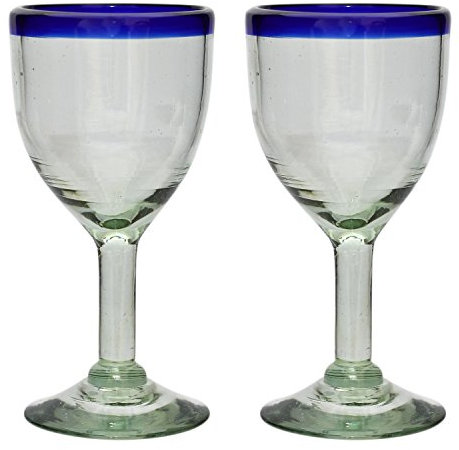 Tumia LAC Handmade Wine Glass - Medium Size – Blue Rim – Set of 2