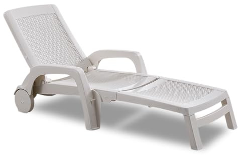 BICA Lettino Prendisole Miami Bianco con Design Rattan, Pieghevole ed Impilabile