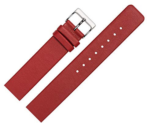 MARBURGER Uhrenarmband 22mm Leder Rot Silber Glatt - Montage Set 7622240000120