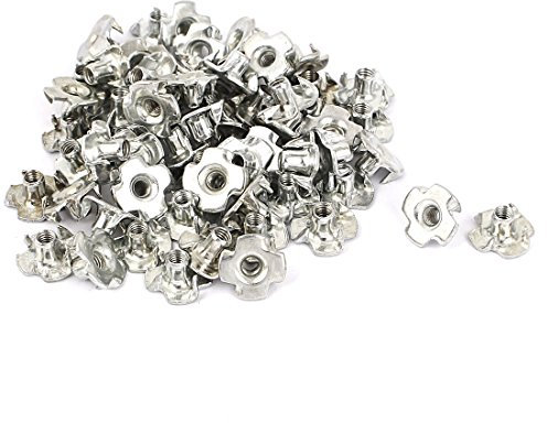 sourcingmap M4 Thread 4 Pronged Tee Nut T-Nut for Table Legs Rock Climbing Wall Woodwork Holds Wood Cabinetry 60pcs