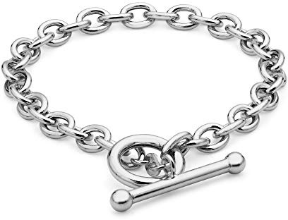 CARISSIMA Women's 9 ct White Gold 6 mm Oval Belcher Chain T-Bar Bracelet of Length 18 cm/7 Inch
