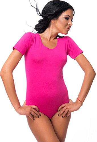 Evoni Damen Body Kurzarm, T-Shirt Bodysuit aus Baumwolle, Kurzarm-Body Elegant, Damen Unterwäsche pink XL
