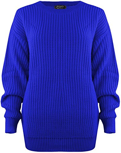 SA Fashions® Oversized New Ladies Womens Chunky Baggy Jumper Knitted Sweater Thick Top S-XL 8-18 (LXL (16-18), Royal Blue)
