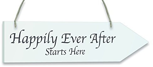 Eleganza Oaktree Arrow Happily Ever After Wall Hanging, Wood, White, 35 x 9 x 0.5 cm