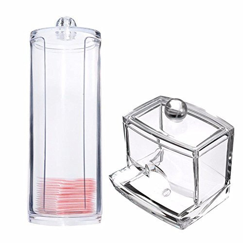 Espeedy Transparente runde Behälter-Speicher-Fall-Verfassungs-Wattepad Box + Acryl Cotton Swab-Speicher-Halter-Kasten