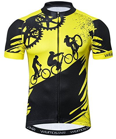 Weimostar MTB Trikot Herren Radtrikot Kurzarm Bike MTB Jersey Reißverschluss Mountain Road Bekleidung Fahrrad-Oberteile Atmungsaktiv Sommer Pro Team Sports Radtrikot für Herren Gelb Größe XL