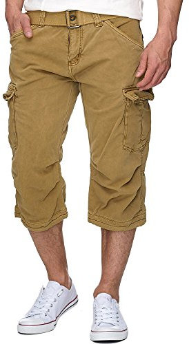 Indicode Herren Nicolas Check 3/4 Cargo-Shorts inkl. Gürtel | Herrenshorts aus Baumwolle Amber, L