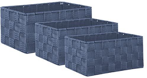 Brandsseller 3er Set Aufbewahrungsboxen - 22x15x11 cm, 21x13x9,5 cm, 19x11x8,5 cm – eckige Regalkörbe ohne Deckel – Rattanoptik, geflochten mit Metallrahmen – Aqua