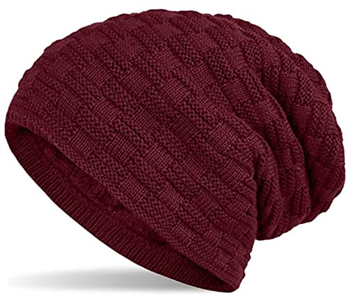 Hatstar Warme gefütterte Feinstrick Damen Beanie Herren Mütze | mit Flecht Muster und sehr weichem Fleece Innenfutter | Unisex Wintermütze weich & warm (7 | Bordeaux)
