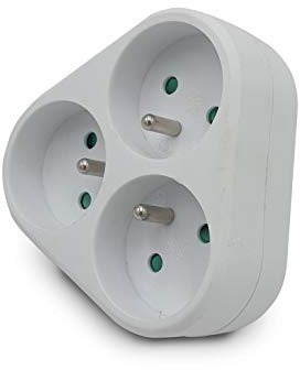 Velamp TRIPLITE - Regleta de 3 enchufes eléctricos de 2 polos con tierra, 3 salidas frontales, 16 A, color blanco